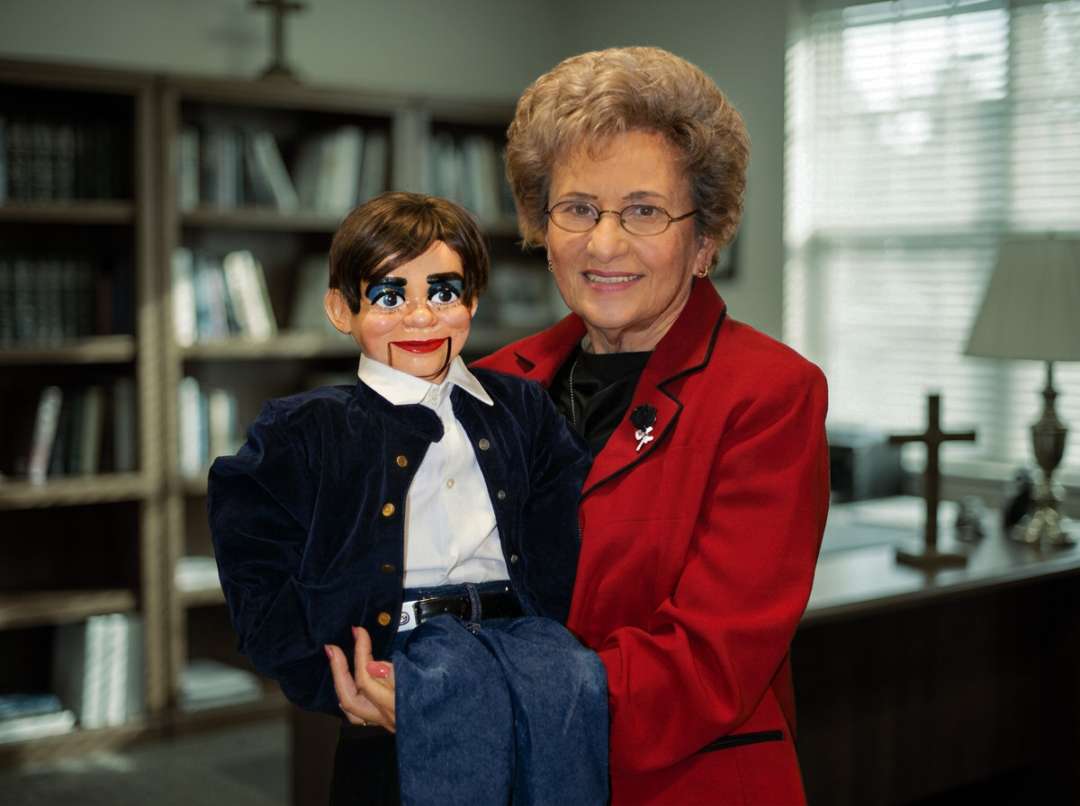 Dr. Mary Lou Canata with Tommy the puppet